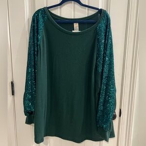 Green boutique shirt with sequins